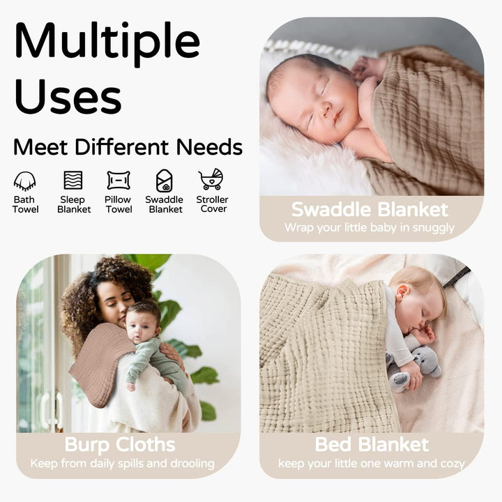 Yoofoss Hooded Baby Towels for Newborn 2 Pack 100% Muslin Cotton Baby Bath Towel with Hood for Babies, Infant, Toddler and Kids, Large 32x32Inch, Soft and Absorbent Newborn Essential - Just Closeouts Canada Inc.