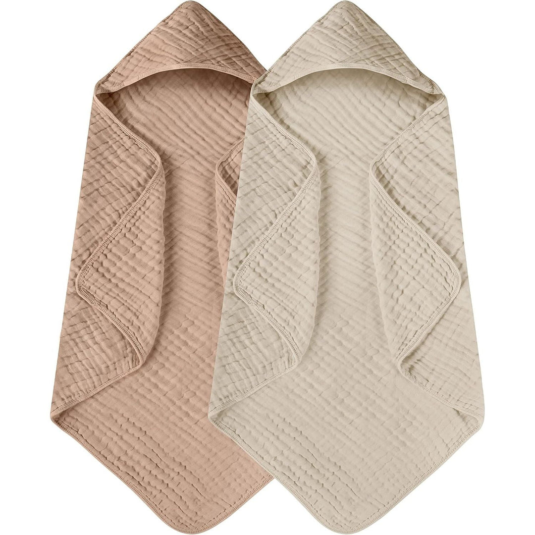 Yoofoss Hooded Baby Towels for Newborn 2 Pack 100% Muslin Cotton Baby Bath Towel with Hood for Babies, Infant, Toddler and Kids, Large 32x32Inch, Soft and Absorbent Newborn Essential - Just Closeouts Canada Inc.