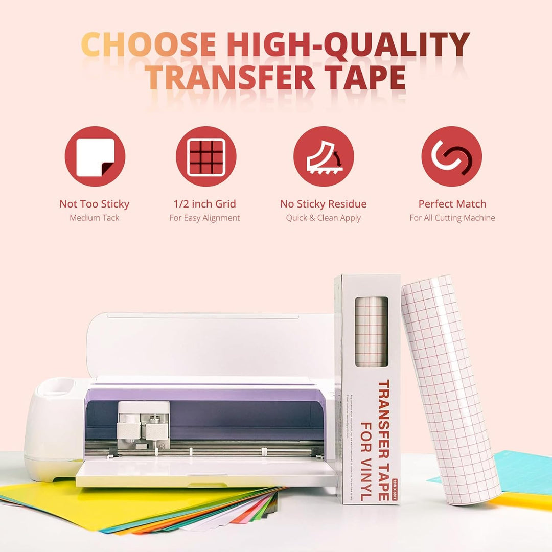 YRYM HT Clear Vinyl Transfer Paper Tape Roll - 12 x 50 FT w/Alignment Grid Application Tape for Silhouette Cameo, Cricut Adhesive Vinyl for Decals,Signs, Windows, Stickers - Just Closeouts Canada Inc.