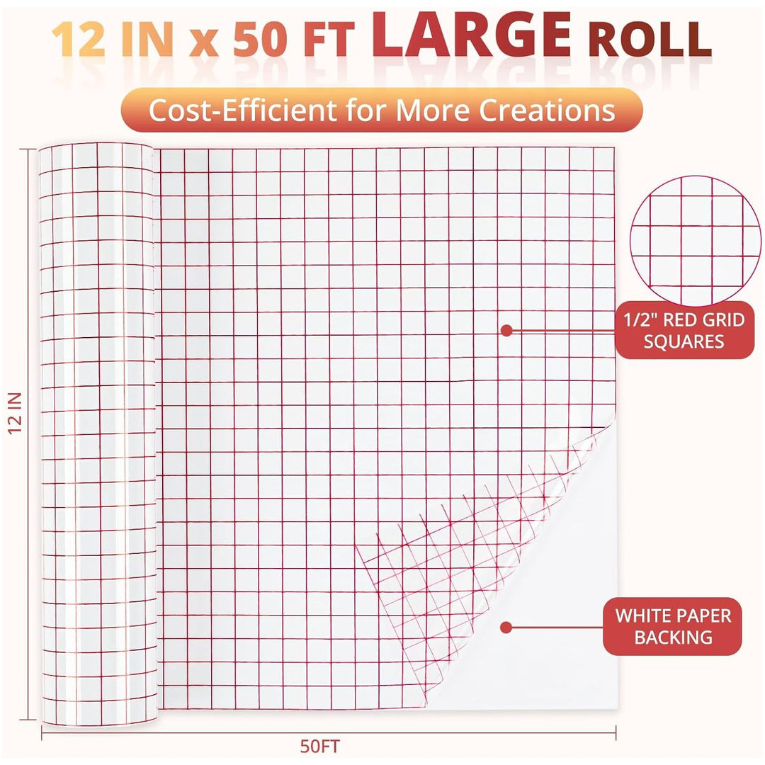 YRYM HT Clear Vinyl Transfer Paper Tape Roll - 12 x 50 FT w/Alignment Grid Application Tape for Silhouette Cameo, Cricut Adhesive Vinyl for Decals,Signs, Windows, Stickers - Just Closeouts Canada Inc.