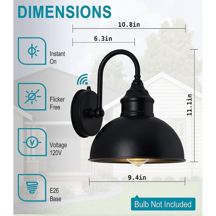 Ytzlvw Outdoor Dusk to Dawn Barn Light, Gooseneck Barn Light Farmhouse Wall Mount Fixture, IP65 Waterproof Barn Light, Matte Black Suitable for Garages, Doorways and Gardens in Various Places - Just Closeouts Canada Inc.