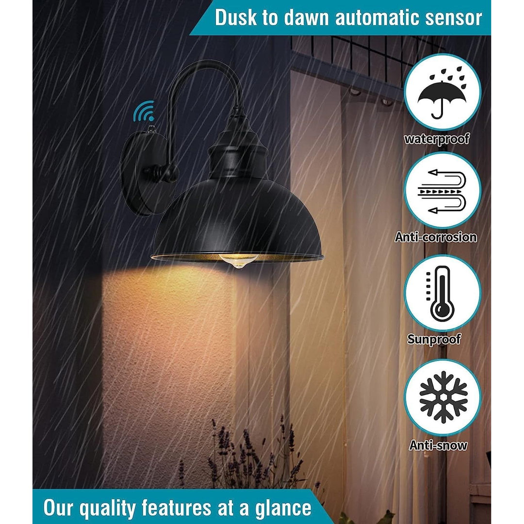 Ytzlvw Outdoor Dusk to Dawn Barn Light, Gooseneck Barn Light Farmhouse Wall Mount Fixture, IP65 Waterproof Barn Light, Matte Black Suitable for Garages, Doorways and Gardens in Various Places - Just Closeouts Canada Inc.