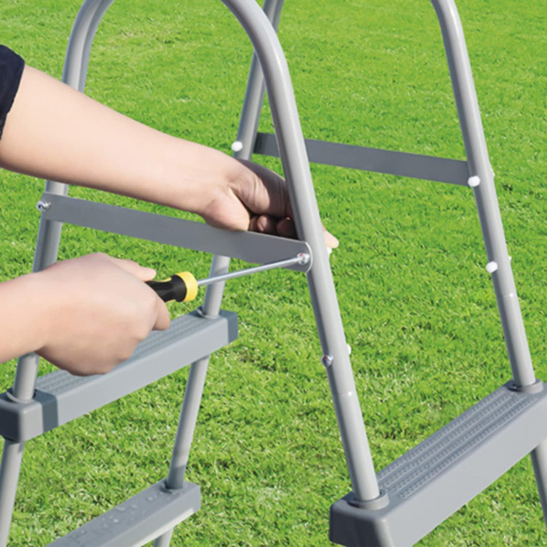 YUEWO 36” 2 - Step Steel Frame Above Ground Swimming Pool Ladder with Non - Slip Plastic Steps for Entry and Exit System Swim Pools - Just Closeouts Canada Inc.