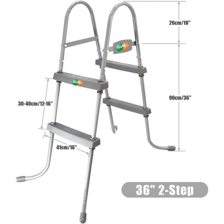 YUEWO 36” 2 - Step Steel Frame Above Ground Swimming Pool Ladder with Non - Slip Plastic Steps for Entry and Exit System Swim Pools - Just Closeouts Canada Inc.