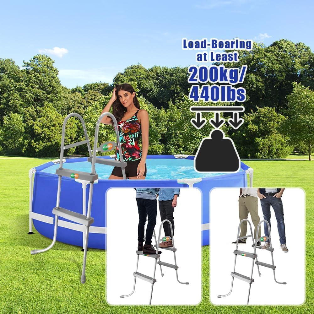 YUEWO 36” 2 - Step Steel Frame Above Ground Swimming Pool Ladder with Non - Slip Plastic Steps for Entry and Exit System Swim Pools - Just Closeouts Canada Inc.