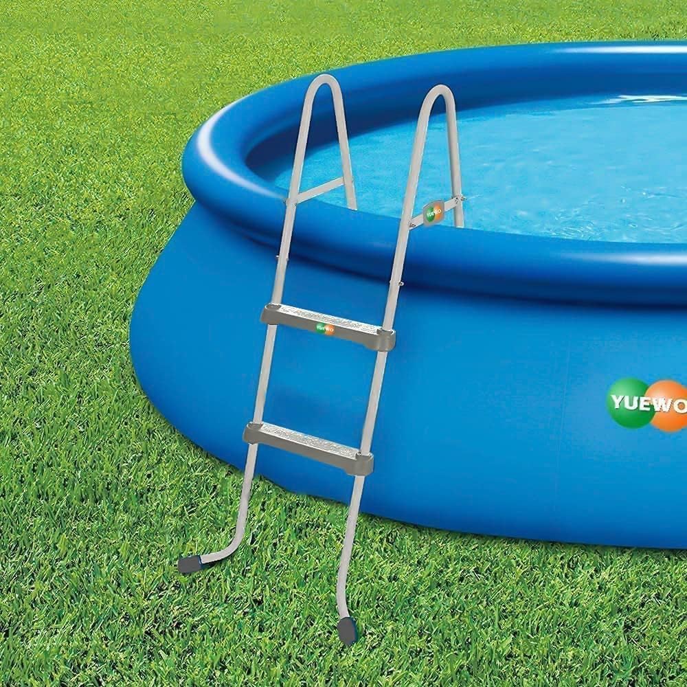 YUEWO 36” 2 - Step Steel Frame Above Ground Swimming Pool Ladder with Non - Slip Plastic Steps for Entry and Exit System Swim Pools - Just Closeouts Canada Inc.
