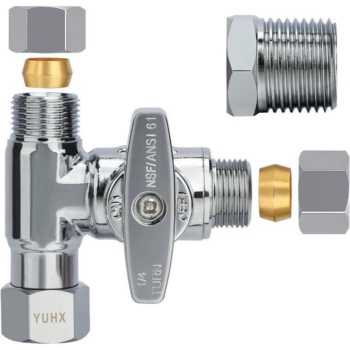 YUHX Brass Angle Stop Add - A - Tee Valve for TOTO Washlet Bidet and Handheld Sprayer, 3/8 Compression Connector 3 Way Diverter 3/8" x3/8" x3/8" or 1/2" Toilet T Adapter - Just Closeouts Canada Inc.