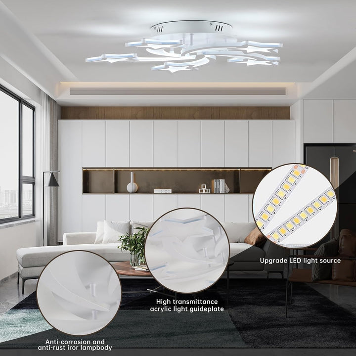 ZAITINZ Led Ceiling Lights,50W Flush Mount Ceiling Light Fixtures, Dimmable Luminaire Plafonnier,5 Stars Ceiling Lamp for Living Room,Bedroom,Dining Room,Kids Room,White,3000 - 6000K - Just Closeouts Canada Inc.