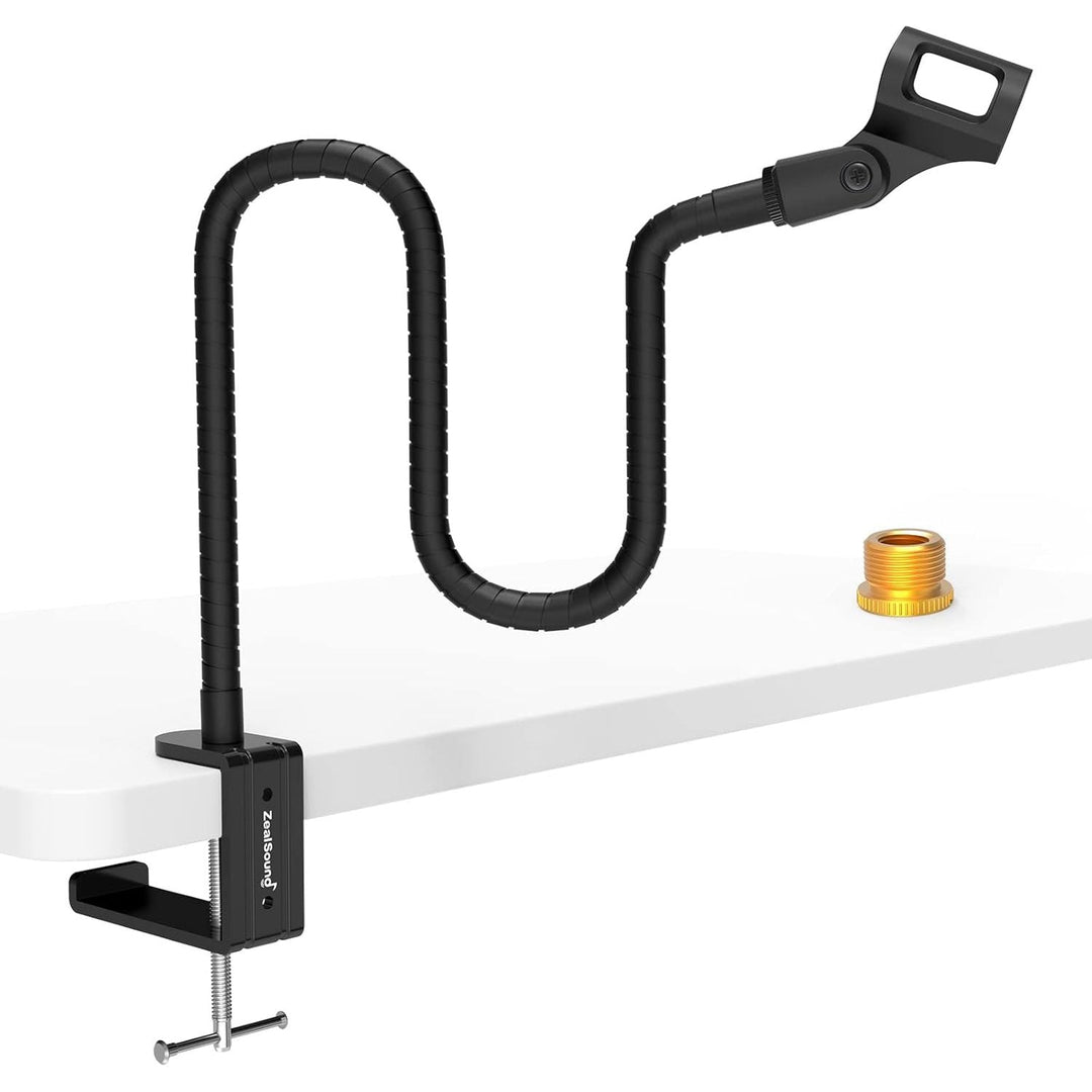 ZealSound Microphone Arm Stand,19 Inch Long Universal Gooseneck Desktop Mic Stand with 3/8" to 5/8" Adapter and Microphone Clip Holder, Upgraded Heavy Duty Desk Clamp Compatible with Snowball Ice - Just Closeouts Canada Inc.