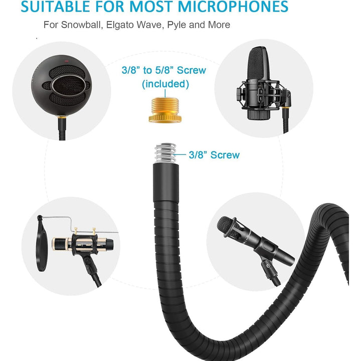ZealSound Microphone Arm Stand,19 Inch Long Universal Gooseneck Desktop Mic Stand with 3/8" to 5/8" Adapter and Microphone Clip Holder, Upgraded Heavy Duty Desk Clamp Compatible with Snowball Ice - Just Closeouts Canada Inc.