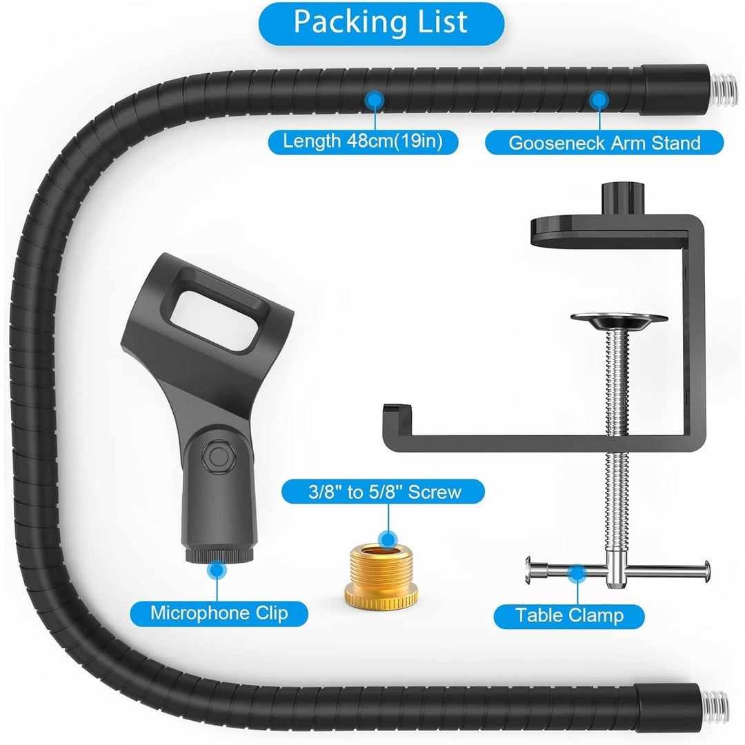 ZealSound Microphone Arm Stand,19 Inch Long Universal Gooseneck Desktop Mic Stand with 3/8" to 5/8" Adapter and Microphone Clip Holder, Upgraded Heavy Duty Desk Clamp Compatible with Snowball Ice - Just Closeouts Canada Inc.