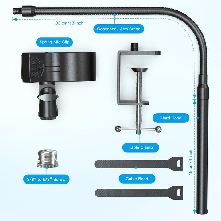 ZealSound Microphone Stand 19inch,Flexible Gooseneck Desktop Mic Stands,Upgraded Microphone Clip Holder for Mics with Outer Diameter 1.03" and 2.59",3/8" to 5/8" Screw Adapter for Blue Yeti and More - Just Closeouts Canada Inc.