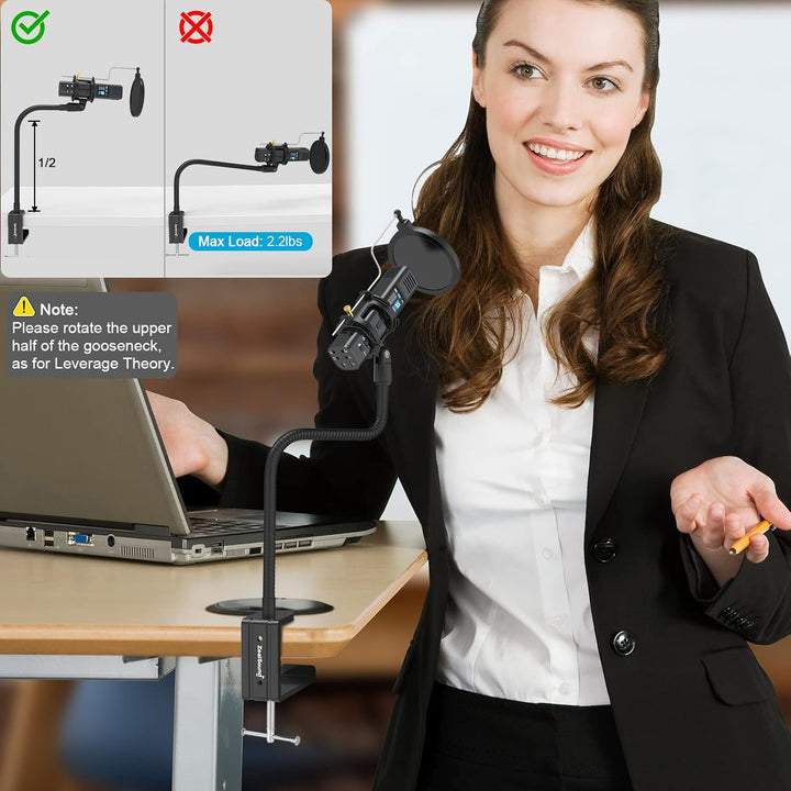 ZealSound Microphone Stand,Flexible Gooseneck Desktop Mic Stands Holder with Heavy Duty Desk Clamp,3/8" to 5/8" Screw Adapter Include 360 Adjustable Compact Mic Arm for Blue Snowball Ice Spark (Black) - Just Closeouts Canada Inc.