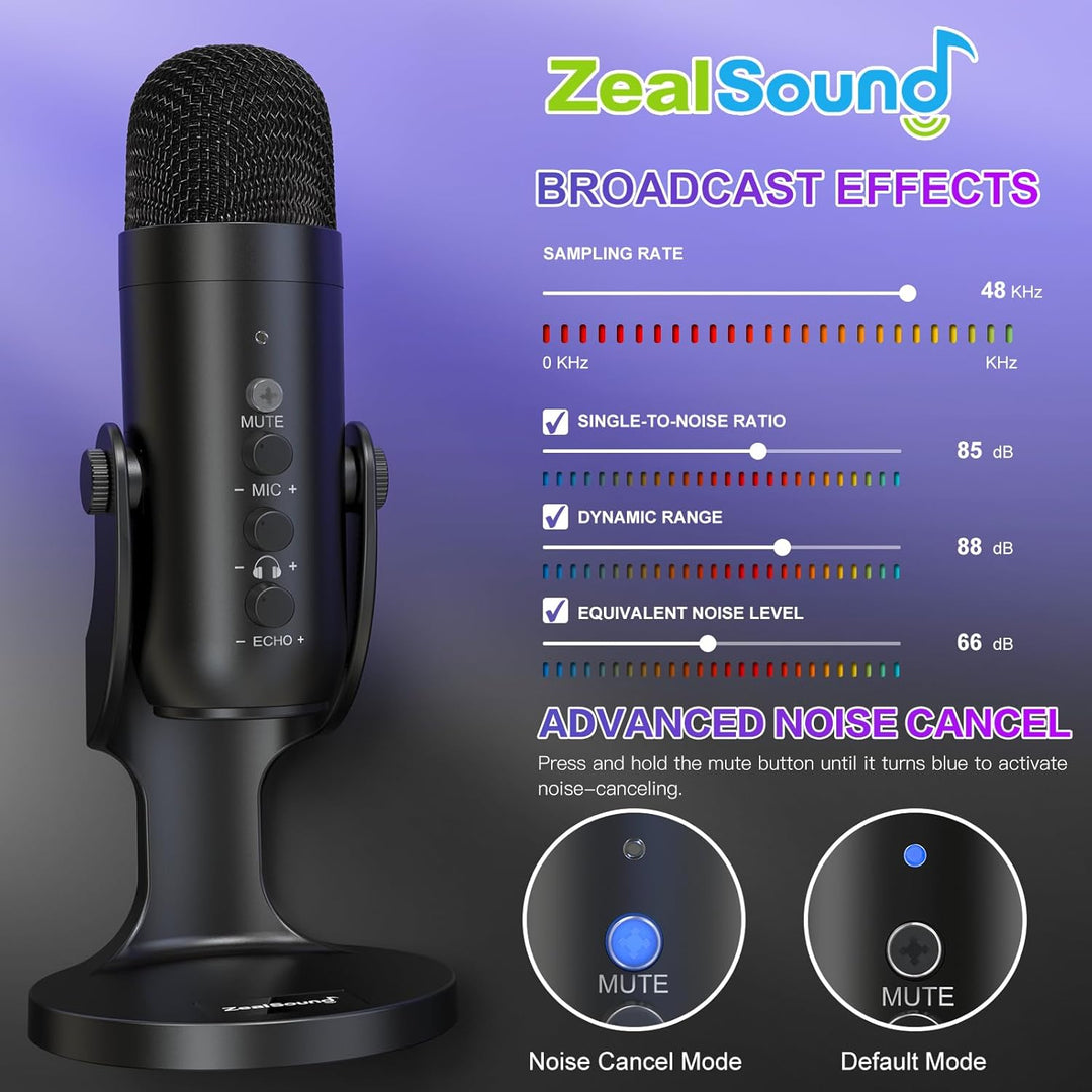 ZealSound USB Microphone,Condenser Phone Computer PC Mic kit,Plug&Play Gaming Microphones for PS 4&5.Mic Gain&Volume Control,Echo &Mute Button for Vocal,Record,Streaming,Discord YouTube Podcast on Mac - Just Closeouts Canada Inc.