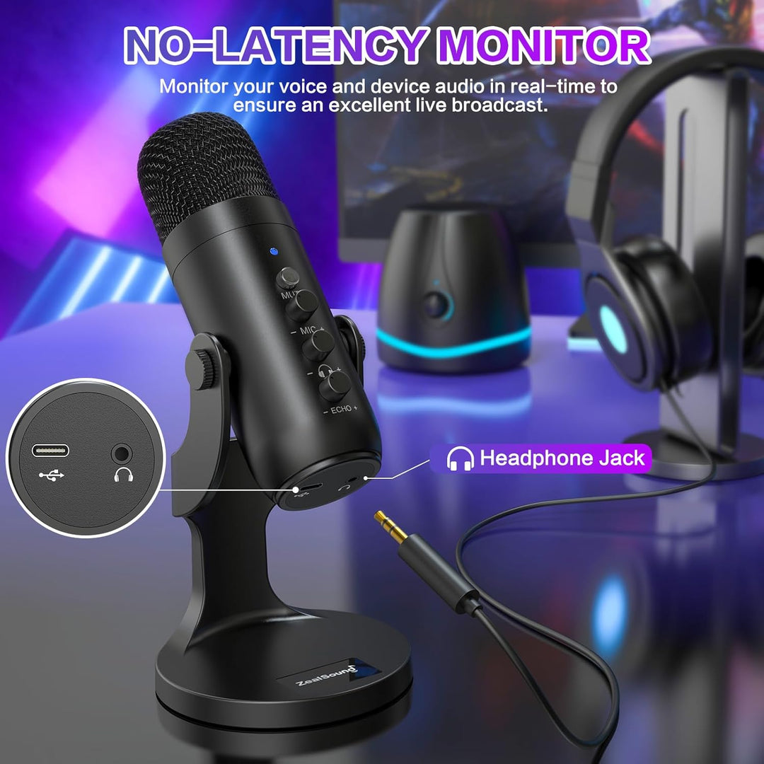 ZealSound USB Microphone,Condenser Phone Computer PC Mic kit,Plug&Play Gaming Microphones for PS 4&5.Mic Gain&Volume Control,Echo &Mute Button for Vocal,Record,Streaming,Discord YouTube Podcast on Mac - Just Closeouts Canada Inc.