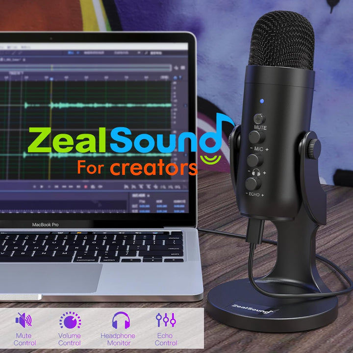 ZealSound USB Microphone,Condenser Phone Computer PC Mic kit,Plug&Play Gaming Microphones for PS 4&5.Mic Gain&Volume Control,Echo &Mute Button for Vocal,Record,Streaming,Discord YouTube Podcast on Mac - Just Closeouts Canada Inc.