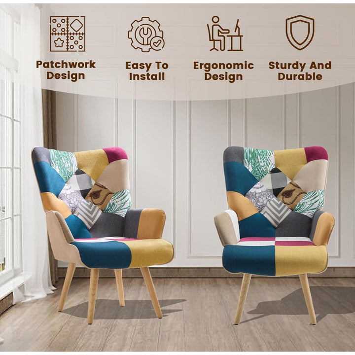 Zedachica Plaid Accent Armchair Upholstered Reading Chair Single Living Room Chair Mid Century Modern Chair with Wood Legs Boho Comfy Arm Chair with High Backrest for Bedroom, Waiting Room, Colorful - Just Closeouts Canada Inc.