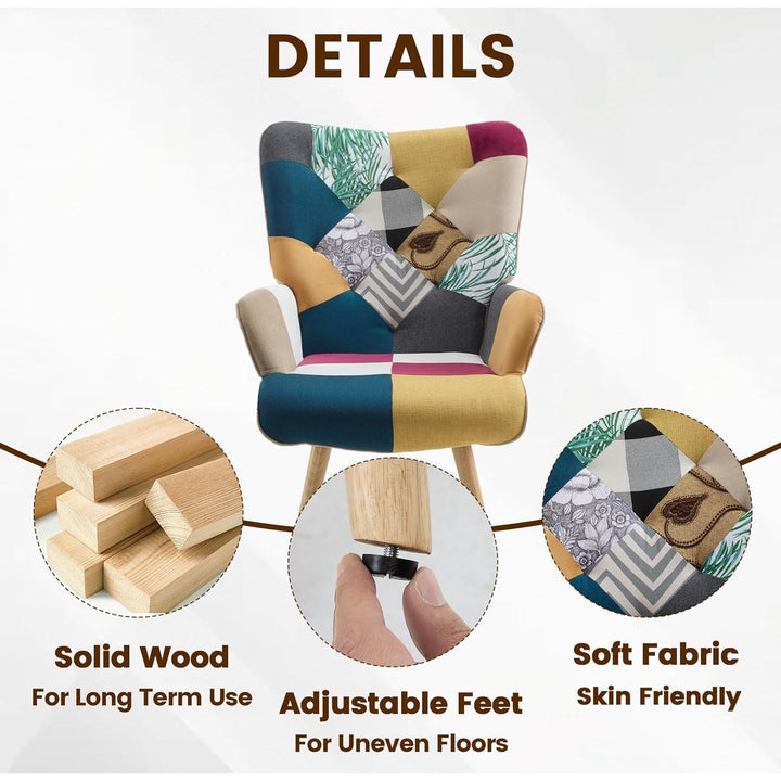 Zedachica Plaid Accent Armchair Upholstered Reading Chair Single Living Room Chair Mid Century Modern Chair with Wood Legs Boho Comfy Arm Chair with High Backrest for Bedroom, Waiting Room, Colorful - Just Closeouts Canada Inc.